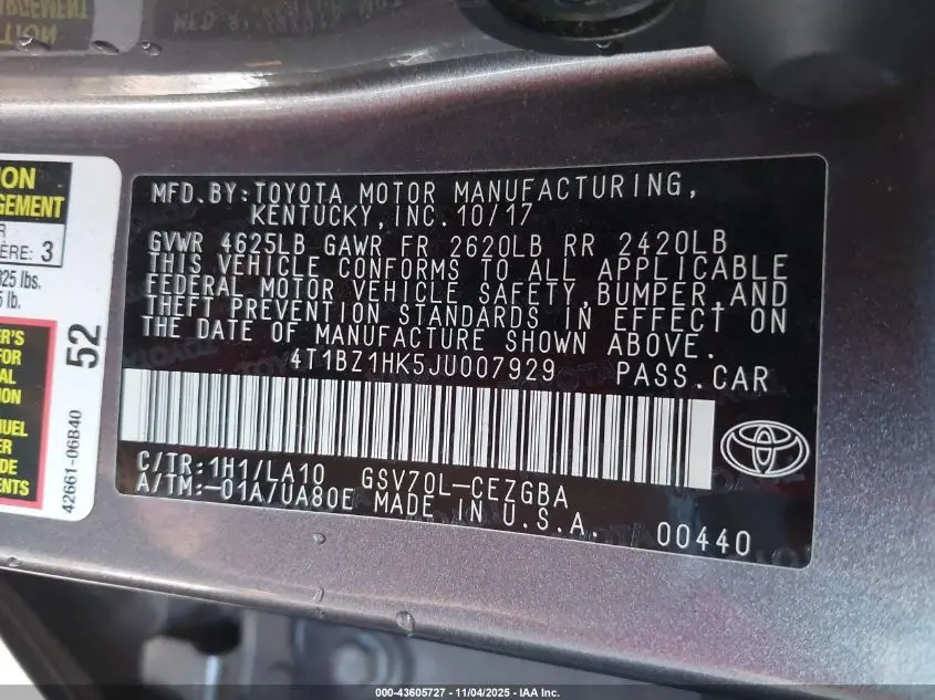 2018 TOYOTA CAMRY XLE V6