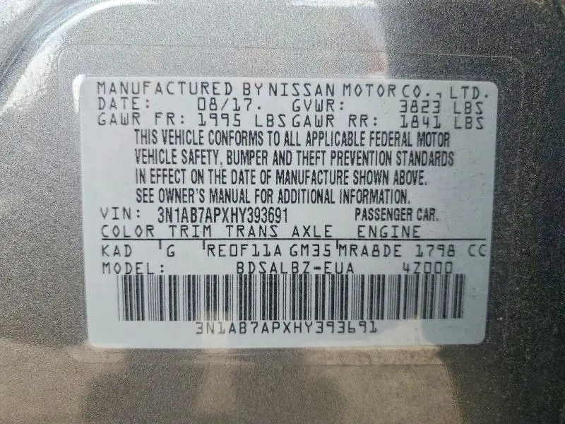 2017 NISSAN SENTRA S  