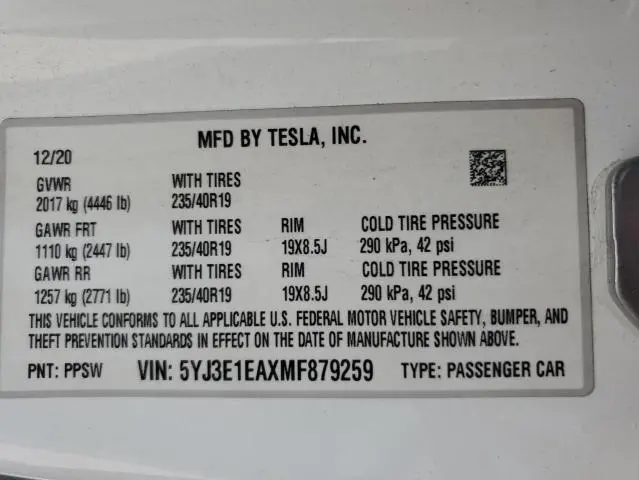 2021 TESLA MODEL 3