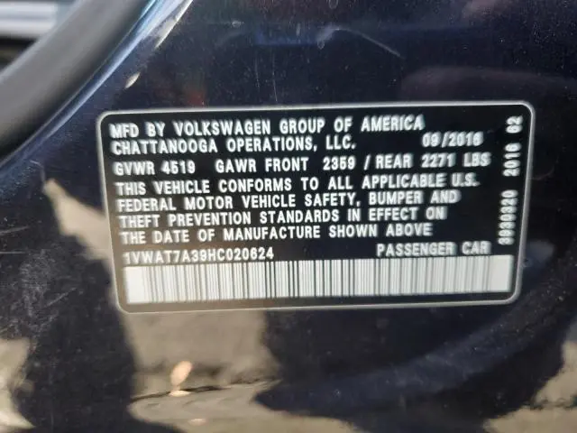 2017 VOLKSWAGEN PASSAT S