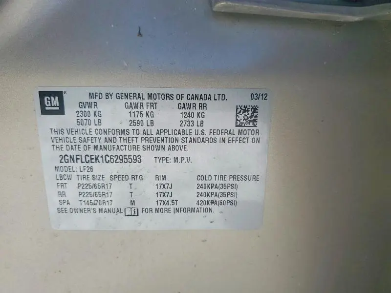 2012 CHEVROLET EQUINOX LS  