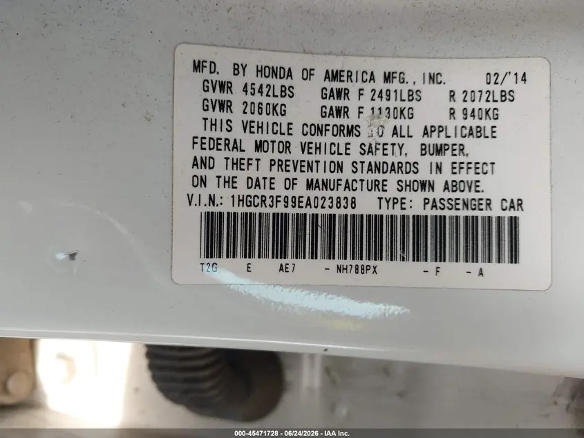 2014 HONDA ACCORD TOURING