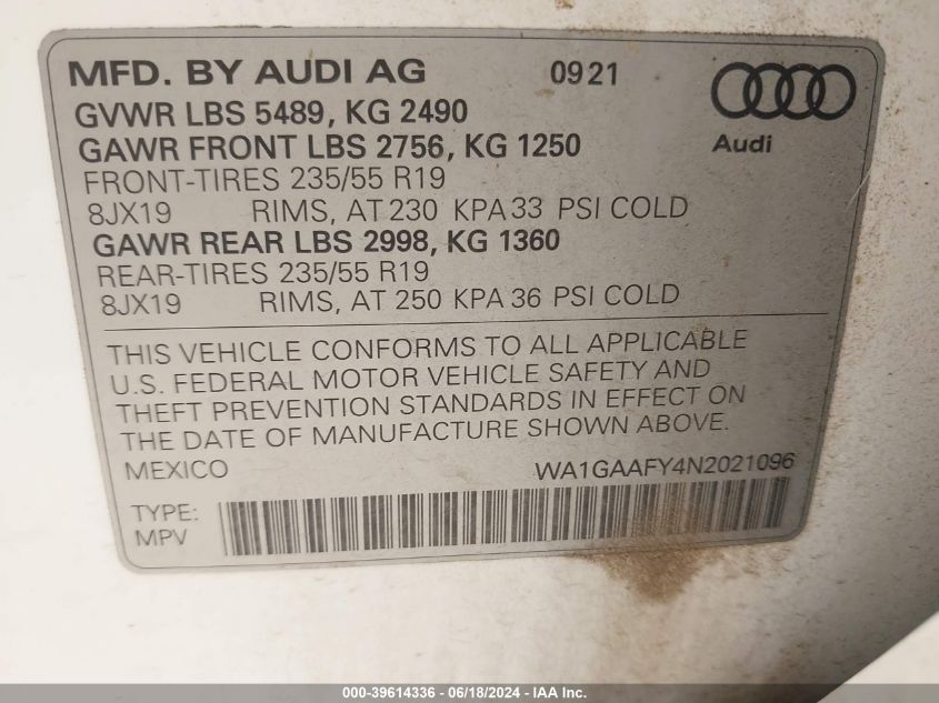 2022 AUDI Q5 PREMIUM 45 TFSI S LINE QUATTRO S TRONIC