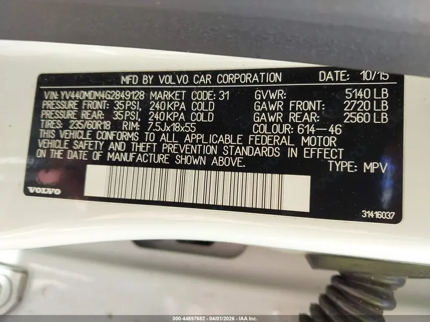 2016 VOLVO XC60 T5 DRIVE-E PLATINUM