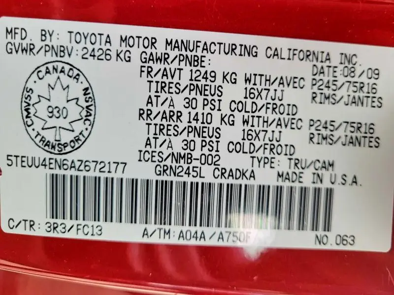 2010 TOYOTA TACOMA ACCESS CAB  
