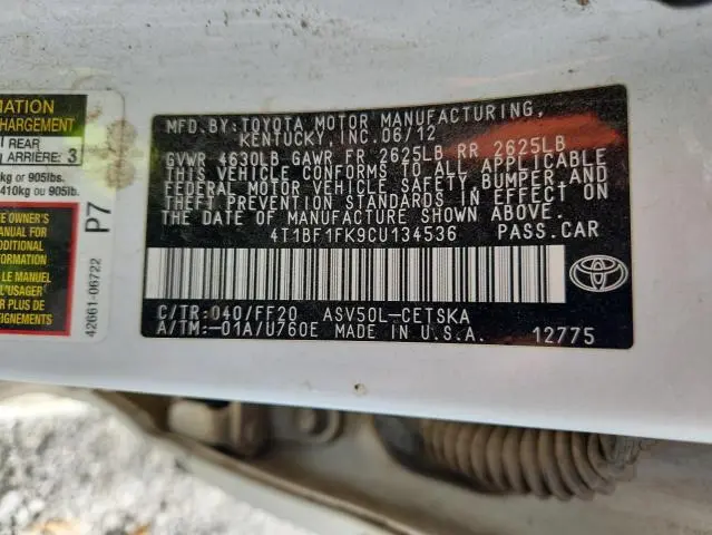 2012 TOYOTA CAMRY BASE  