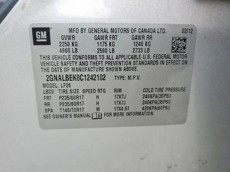 2012 CHEVROLET EQUINOX LS  