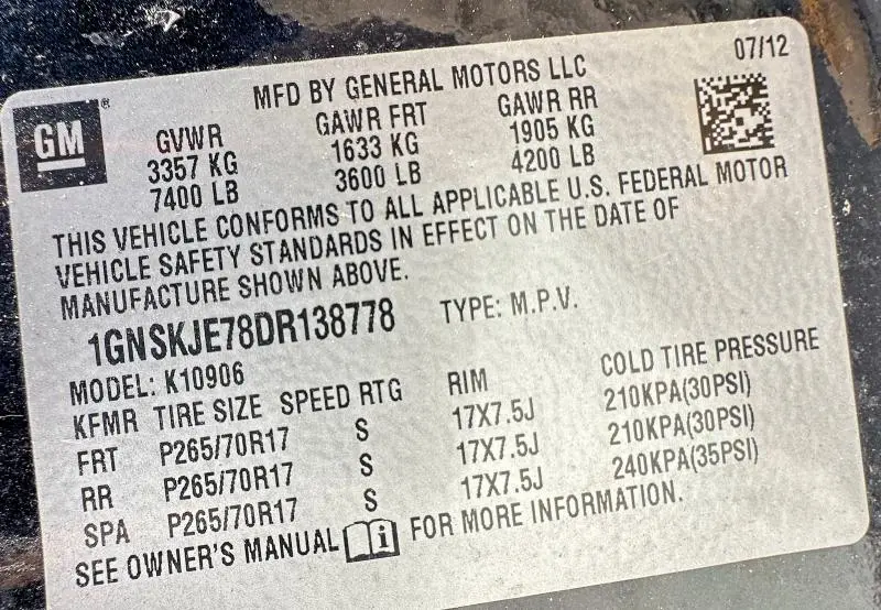 2013 CHEVROLET SUBURBAN K1500 LT  