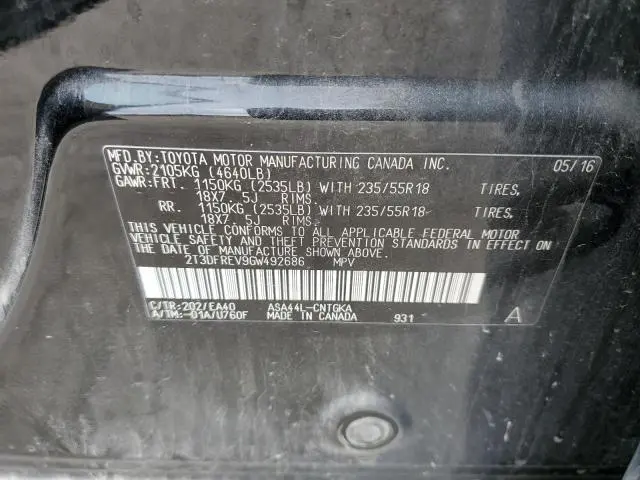 2016 TOYOTA RAV4 LIMITED  