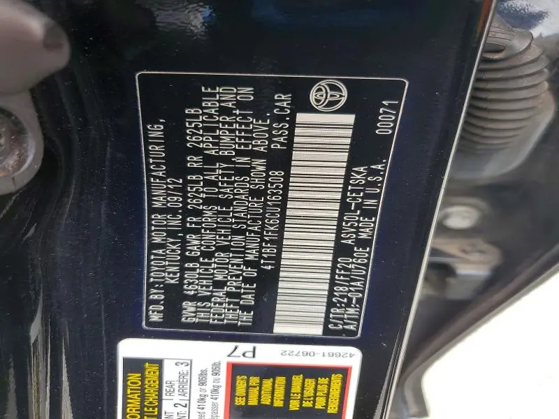 2012 TOYOTA CAMRY SE  