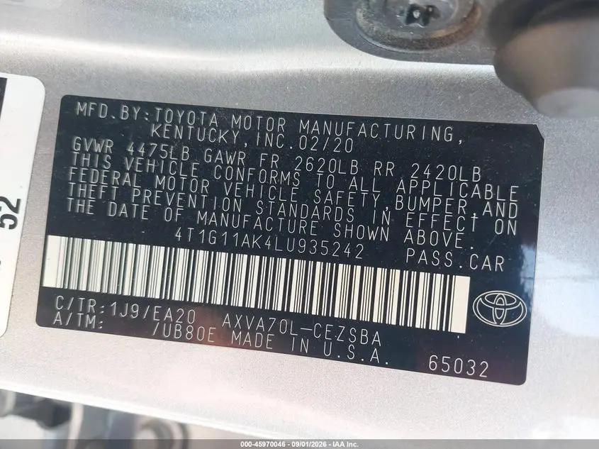 2020 TOYOTA CAMRY SE