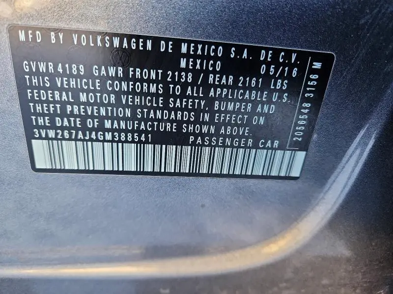 2016 VOLKSWAGEN JETTA S  