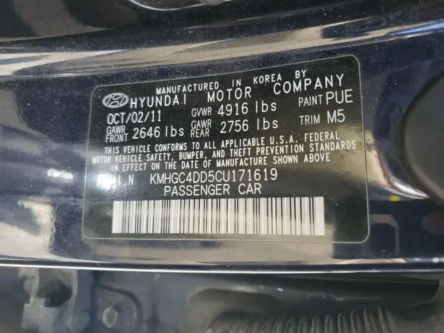 2012 HYUNDAI GENESIS 3.8L  
