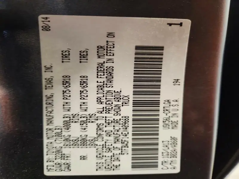 2014 TOYOTA TUNDRA LIMITED  