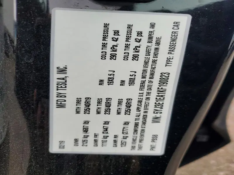 2019 TESLA MODEL 3   