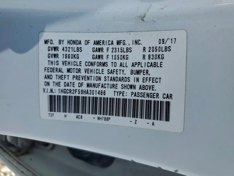 2017 HONDA ACCORD SPORT  