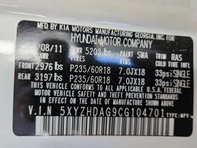 2012 HYUNDAI SANTA FE SE  