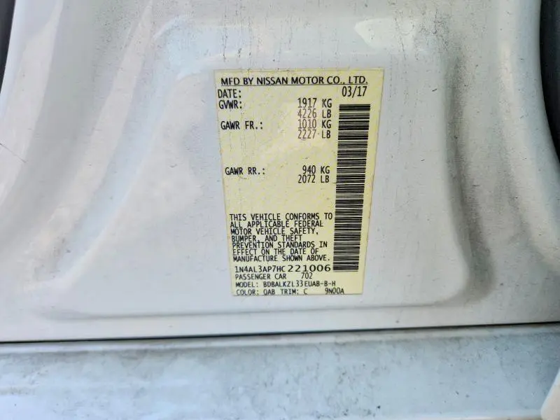 2017 NISSAN ALTIMA 2.5 SV  