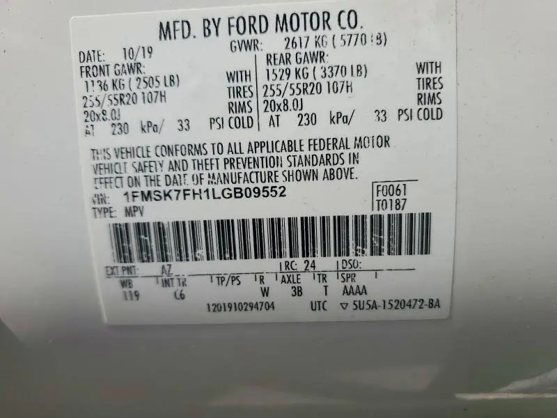 2020 FORD EXPLORER LIMITED  