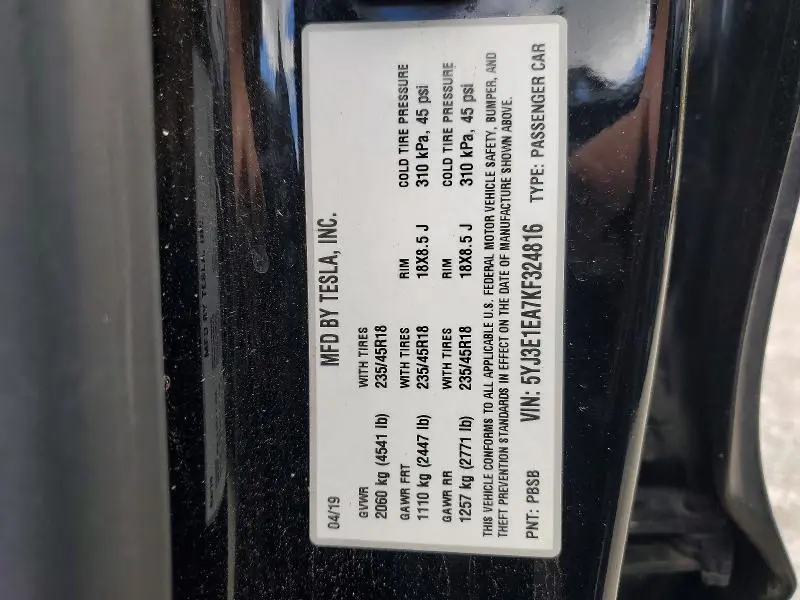 2019 TESLA MODEL 3   