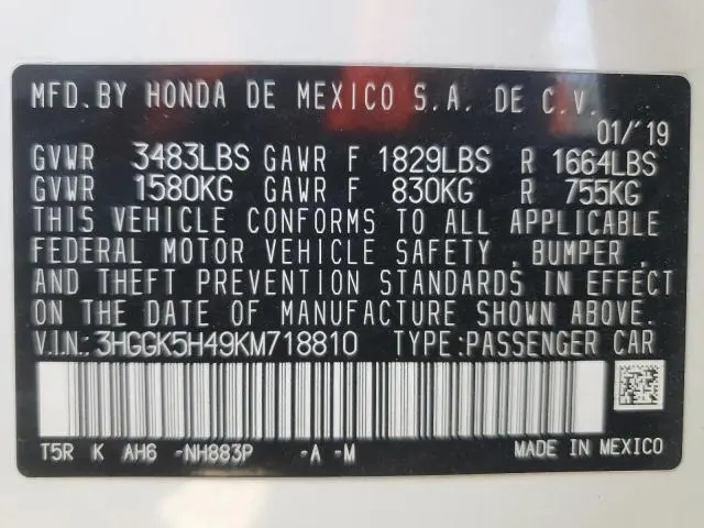 2019 HONDA FIT LX  