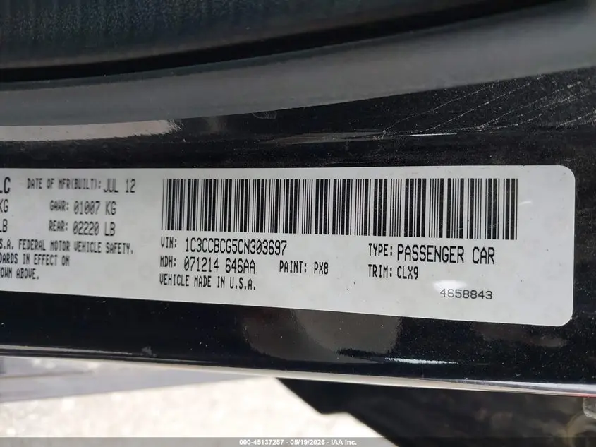 2012 CHRYSLER 200 LIMITED