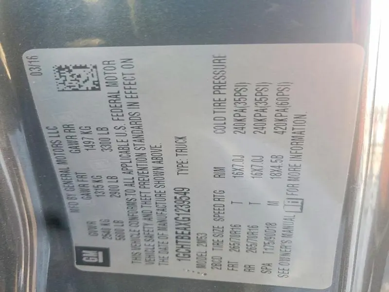 2016 CHEVROLET COLORADO   