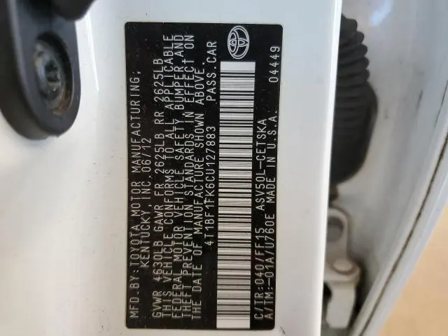 2012 TOYOTA CAMRY BASE  