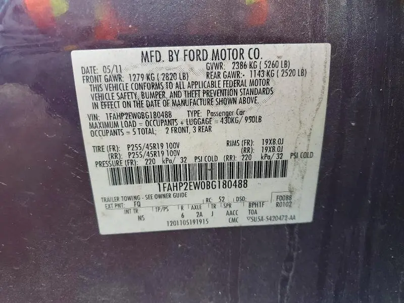 2011 FORD TAURUS SEL  