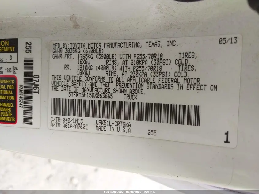 2013 TOYOTA TUNDRA GRADE 4.6L V8