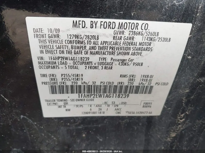 2010 FORD TAURUS SEL