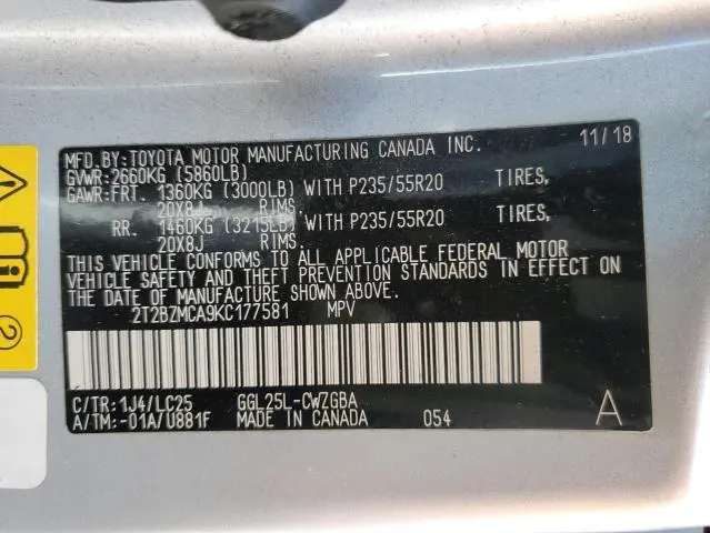 2019 LEXUS RX 350 BASE  