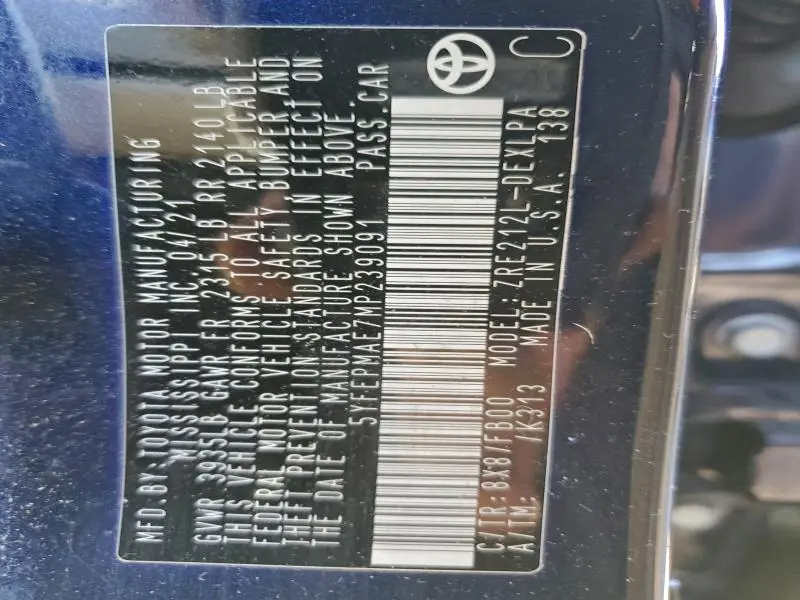 2021 TOYOTA COROLLA LE  