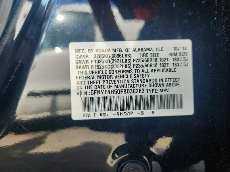 2015 HONDA PILOT EXL  
