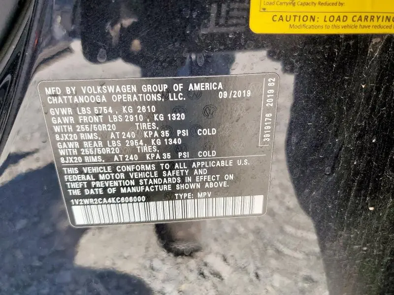 2019 VOLKSWAGEN ATLAS SE  