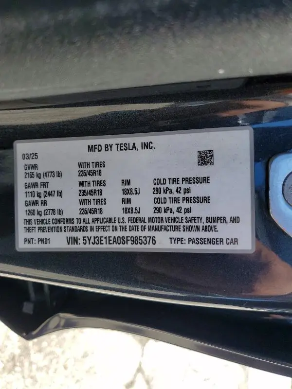 2025 TESLA MODEL 3   