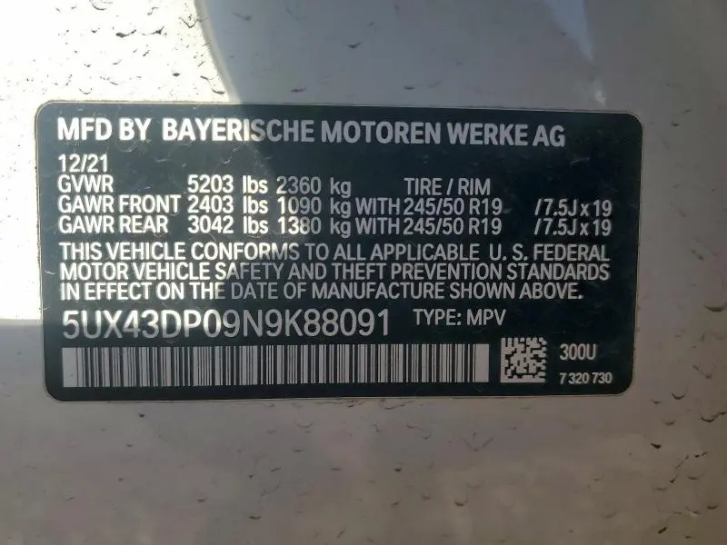 2022 BMW X3 SDRIVE30I  