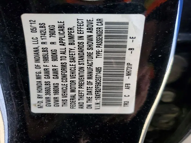 2012 HONDA CIVIC LX  