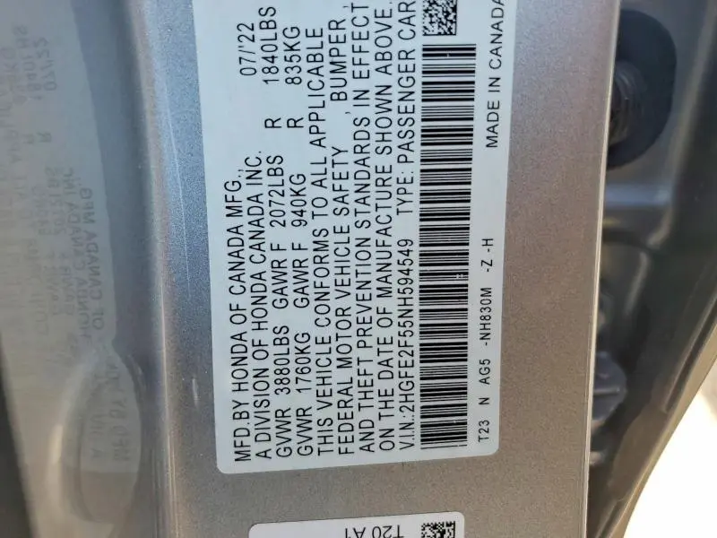 2022 HONDA CIVIC SPORT  