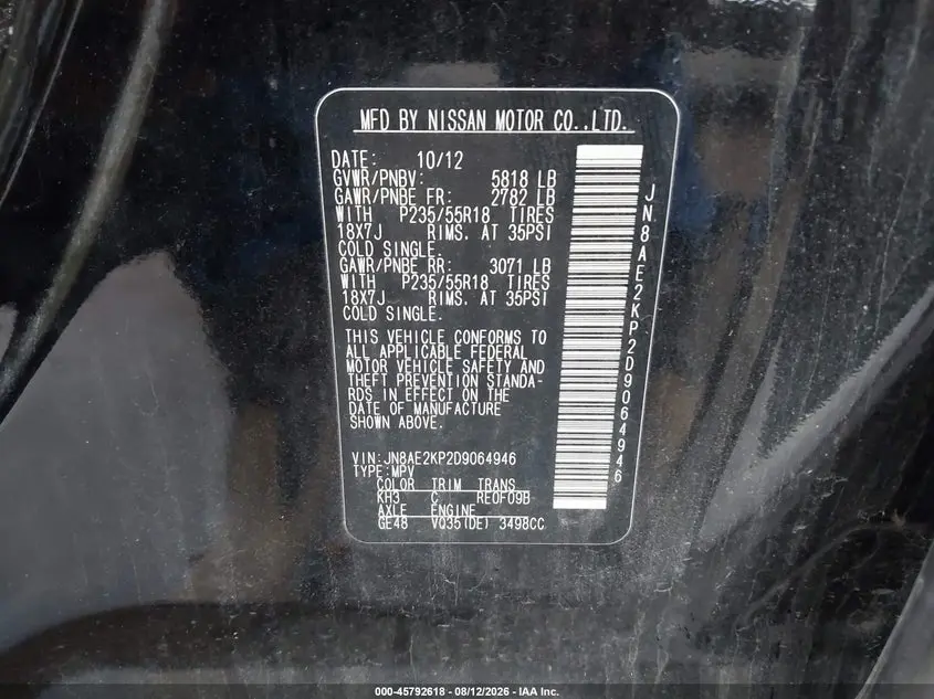 2013 NISSAN QUEST LE