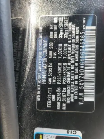 2011 HYUNDAI SANTA FE SE  