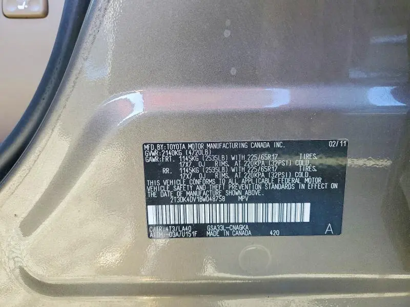 2011 TOYOTA RAV4 LIMITED  