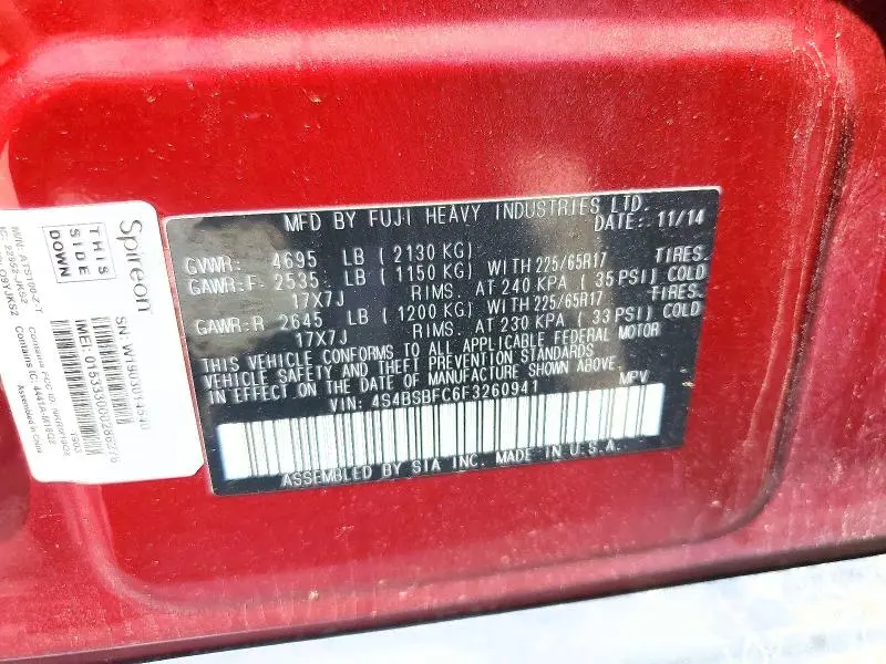 2015 SUBARU OUTBACK 2.5I PREMIUM  