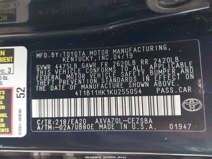 2019 TOYOTA CAMRY SE