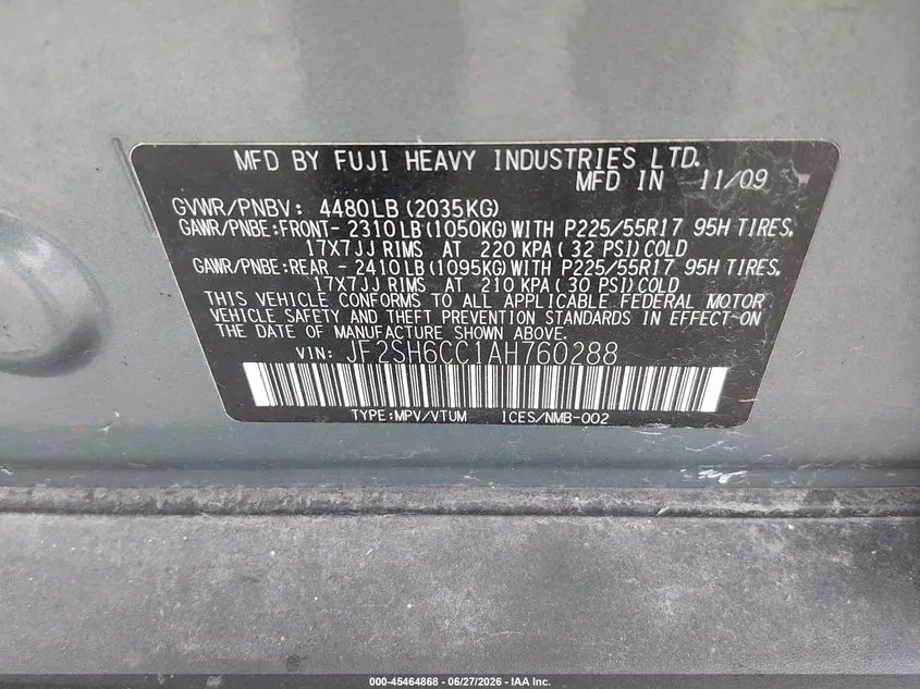 2010 SUBARU FORESTER 2.5X PREMIUM