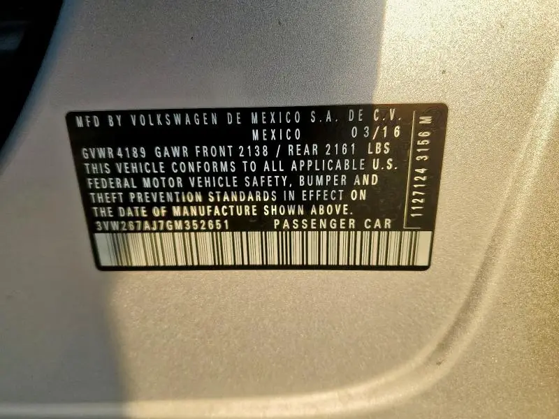 2016 VOLKSWAGEN JETTA S  