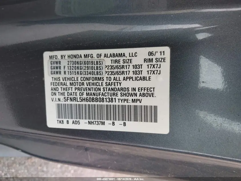 2011 HONDA ODYSSEY EX-L