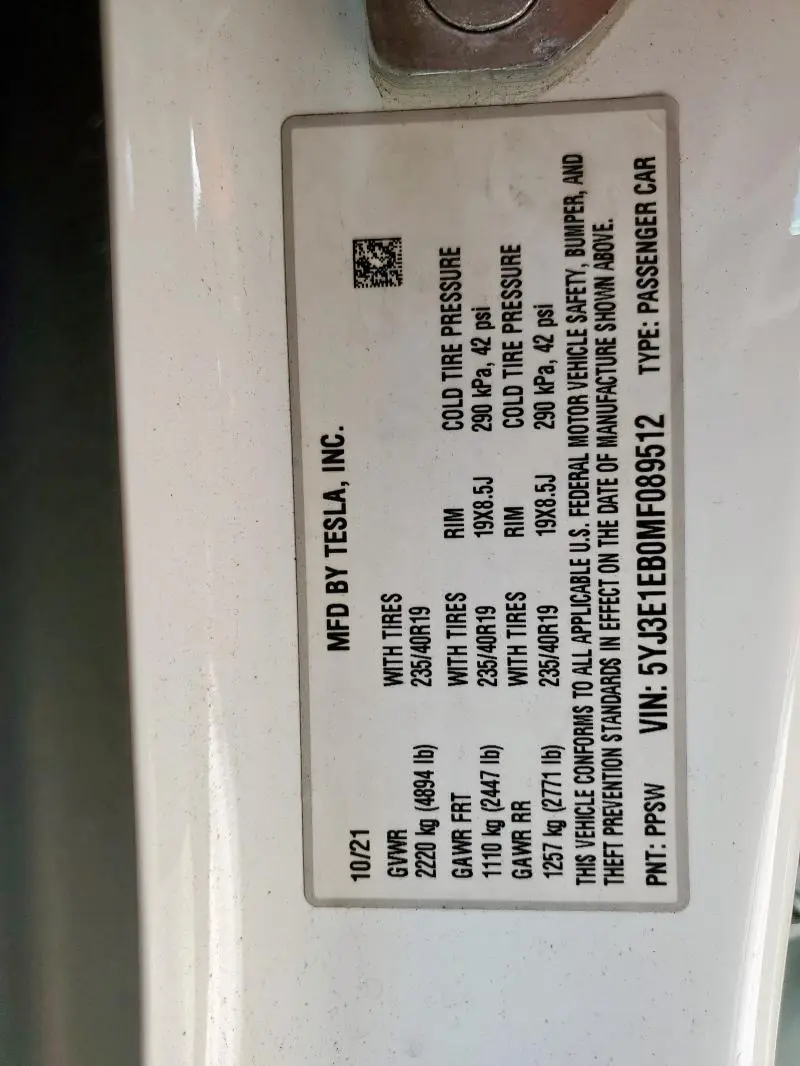 2021 TESLA MODEL 3   