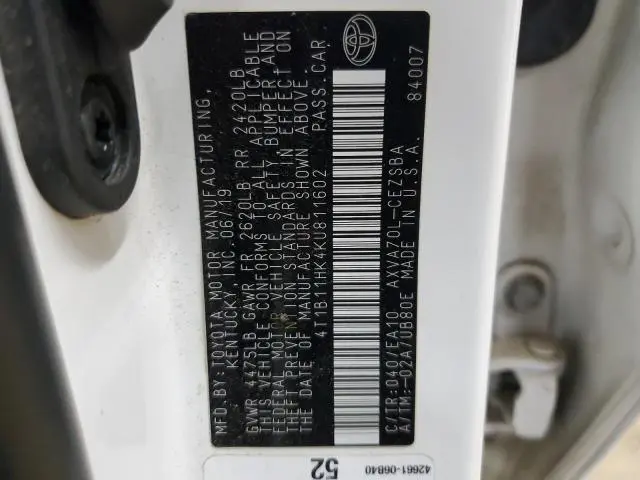 2019 TOYOTA CAMRY L  