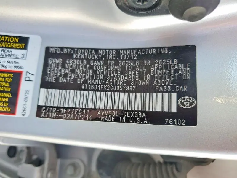 2012 TOYOTA CAMRY HYBRID  